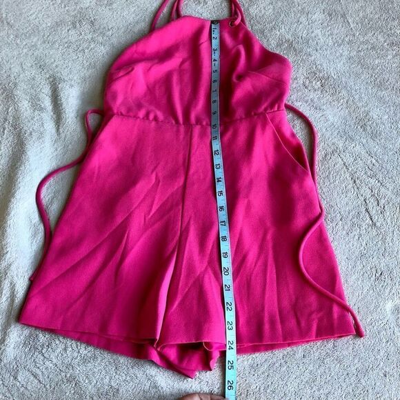 Bebe Hot Pink Spaghetti Strap Halter Cross Back Romper - Picture 11 of 16